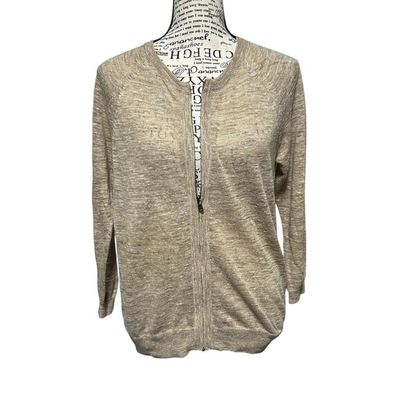 J CREW WOMEN'S TAN BEIGE MARLED LINEN BLEND ZIP UP CARDIGAN JACKET SWEATER S - Picture 1 of 11